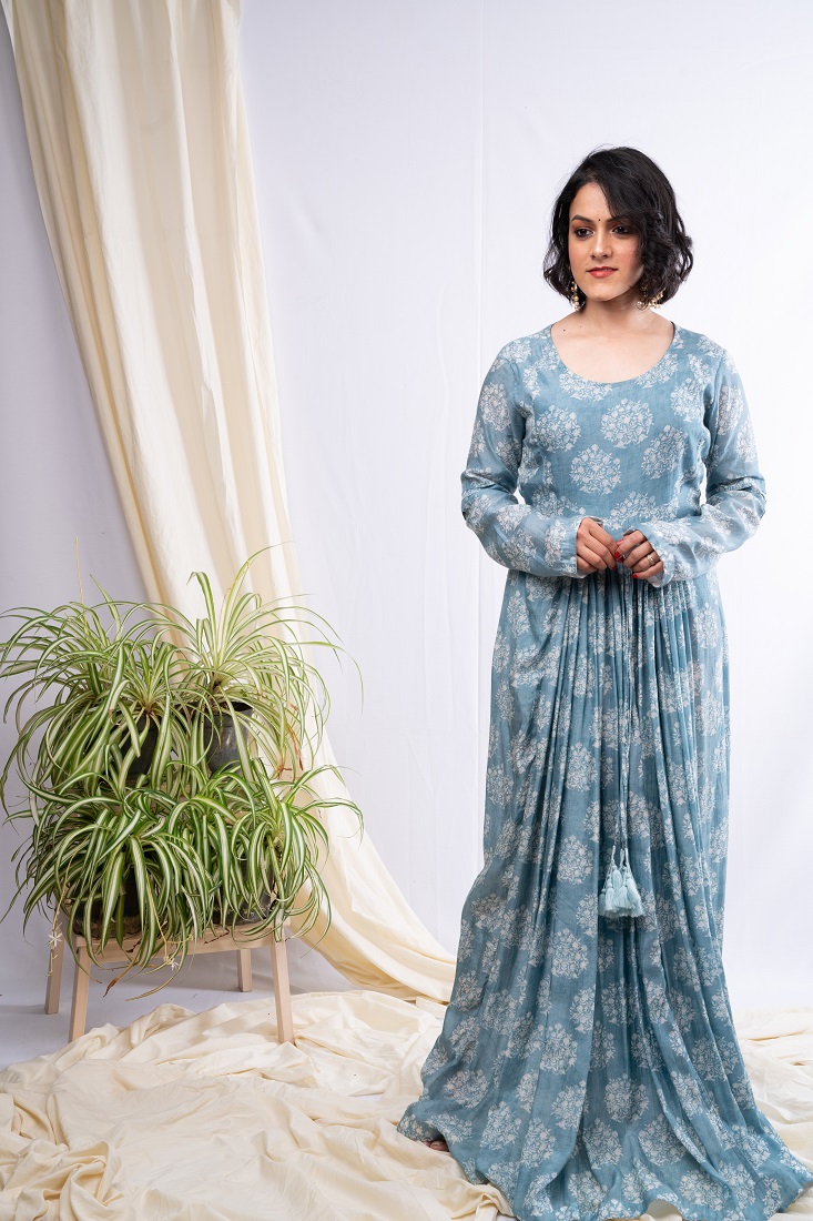 Printed silk muslin dress