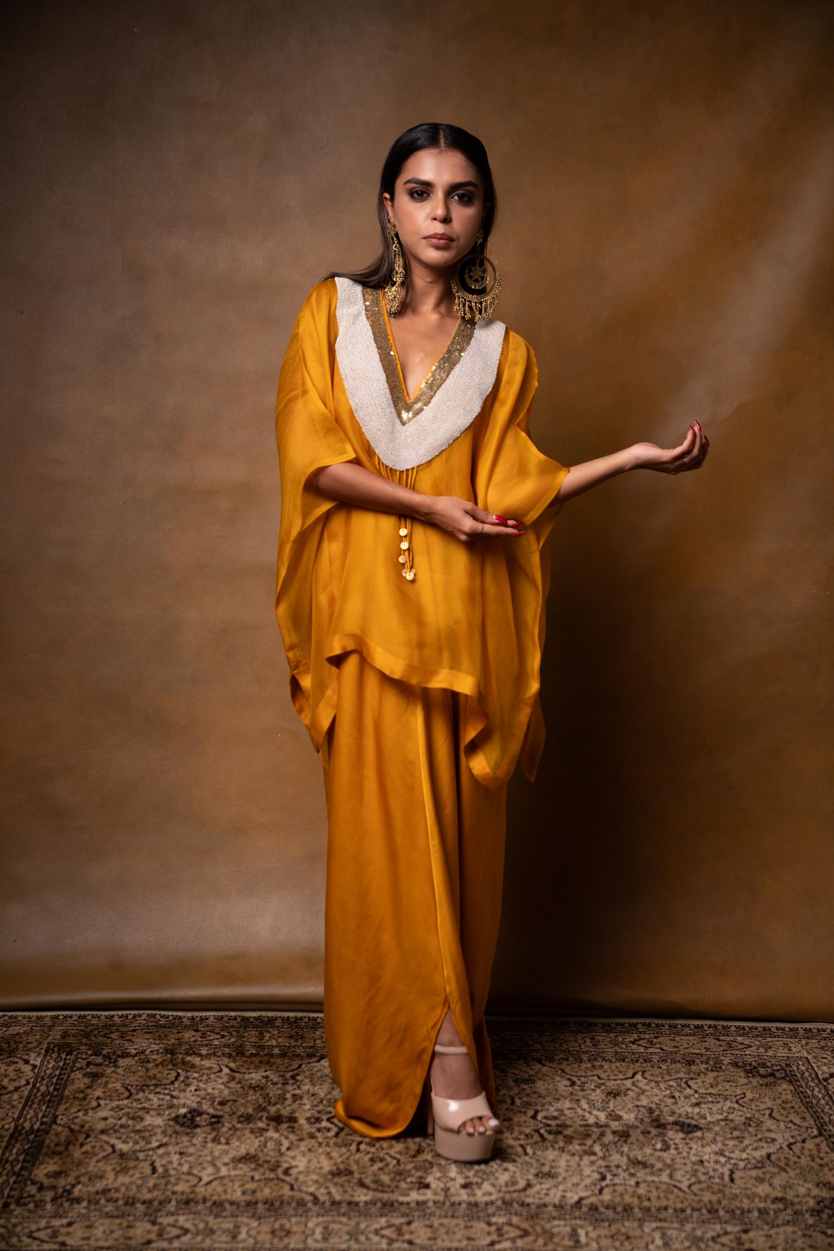 Silk Drape With Organza Cape