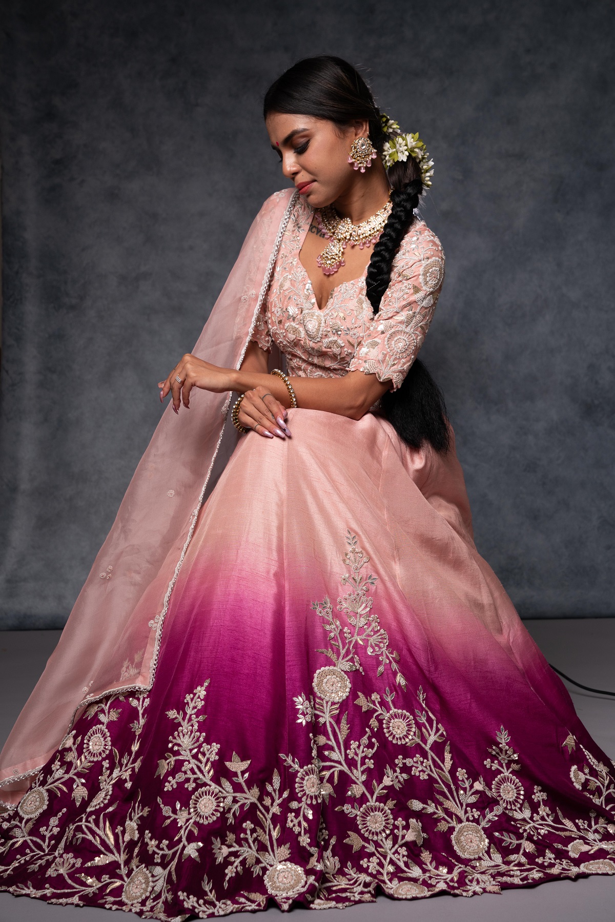 Baby Pink to Purple Ombré Zardosi Lehenga Set