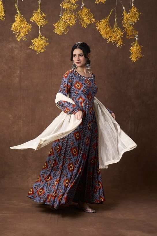 Patola Print Ghera Kurta With Mirrorwork Dupatta