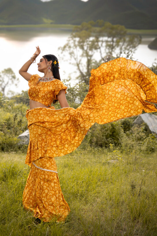 Yellow Chanderi Frill Saree