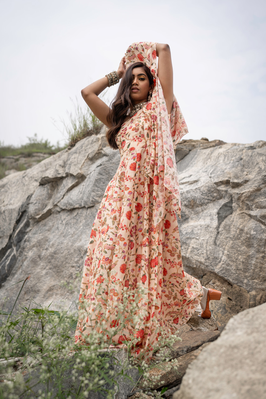 Printed Floral One Shoulder Dress