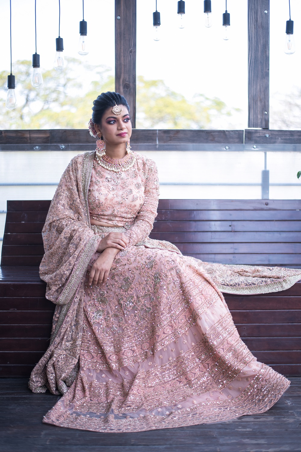 Rose Pink Net Embroidered Lehenga Set