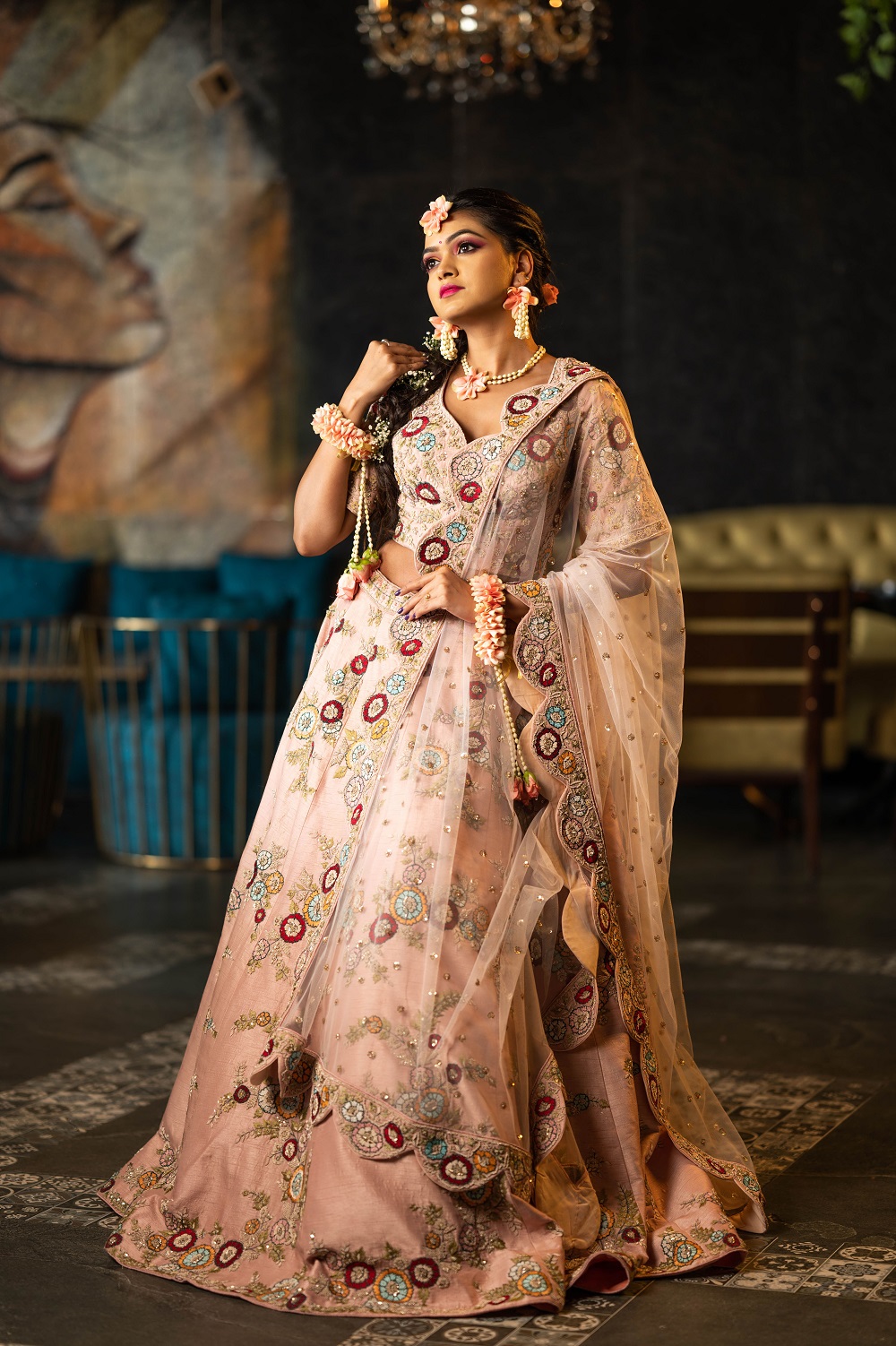Pink Silk Floral Mebroidery Lehenga Set