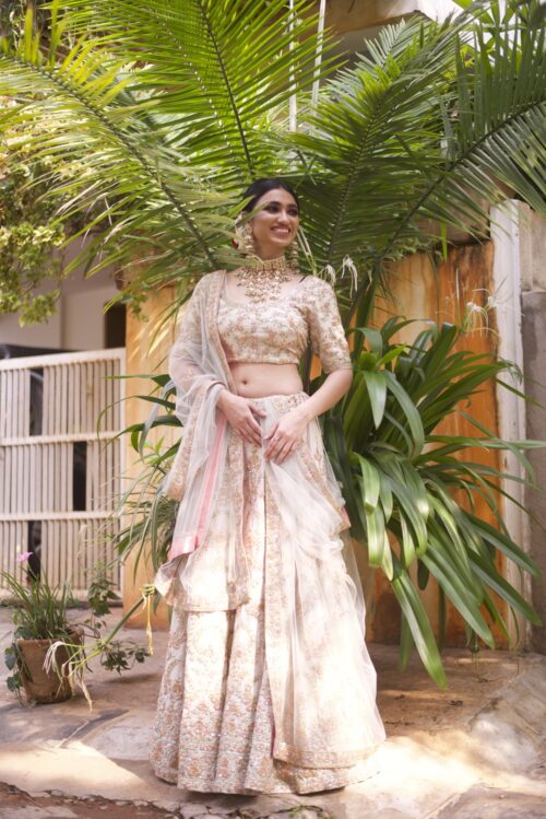 Offwhite Lehenga Set With Multicoloured Embroidery